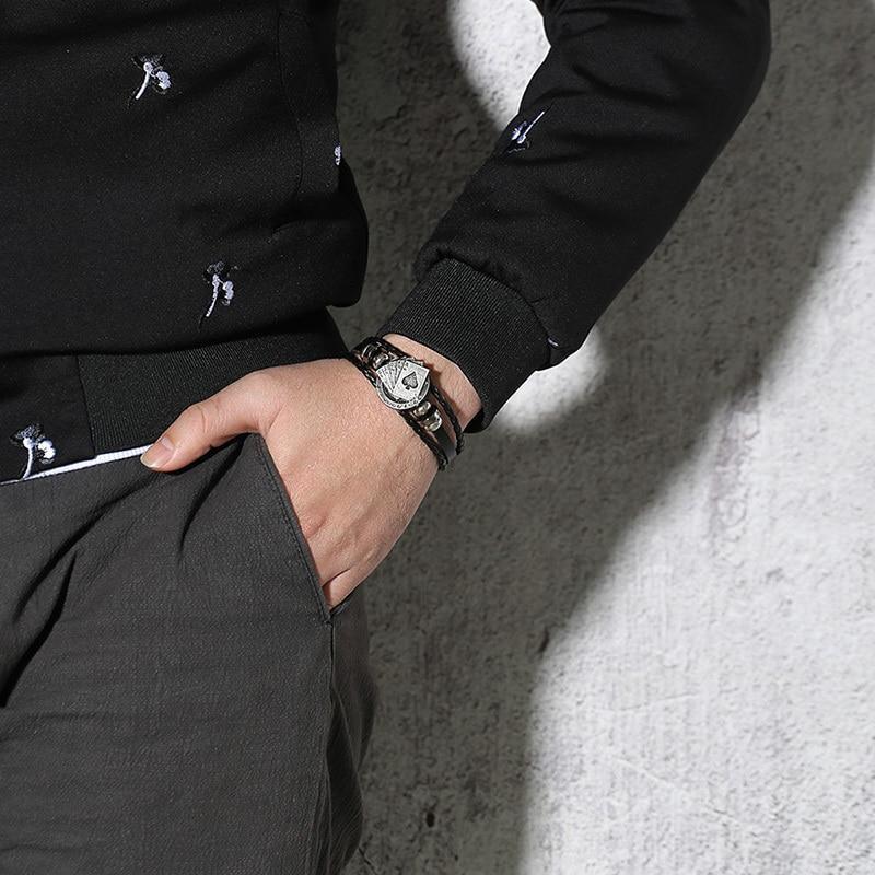 Bracelet en cuir Lucky Vintage pour hommes avec breloque cartes à jouer, tressé multicouche, cadeau pour hommes et femmes