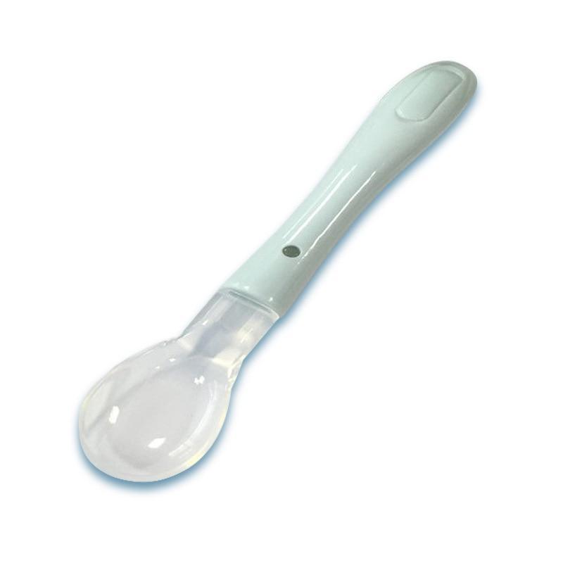 1 cuillère-doseuse pour bébé, couverts plats, nouvelle sécurité, vaisselle d'apprentissage pour bébé, cuillère d'alimentation pour bébé à détection de température, silicone souple pour garçons et et filles