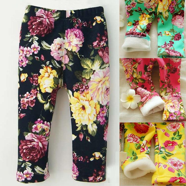 Nouveau design d'imprimé automne de luxe pour leggings d'hiver pour bébés filles de 0 à 2 ans, imprimé floral, pantalon épais décontracté pour vêtements d'enfants, pantalon chaud en coton pour enfants