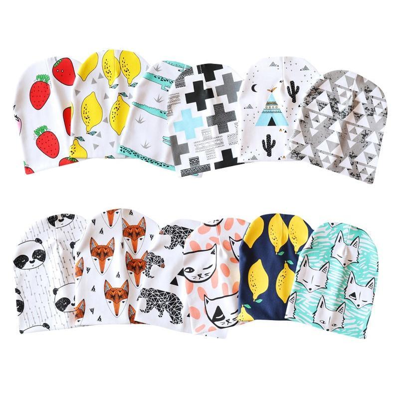 Nouveau Bonnet Bébé Coton Imprimé Dessin Animé Chapeau Nouveau-né Élastique pour Tout-petits Enfants Filles et Garçons