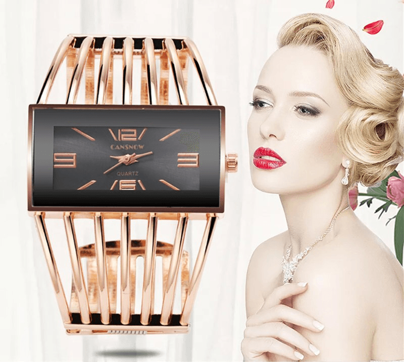 Montre élégante pour femme, de luxe, à la mode, bracelet jonc en or rose, montre habillée pour femme, horloge féminine, montre-bracelet Saati pour femmes et filles