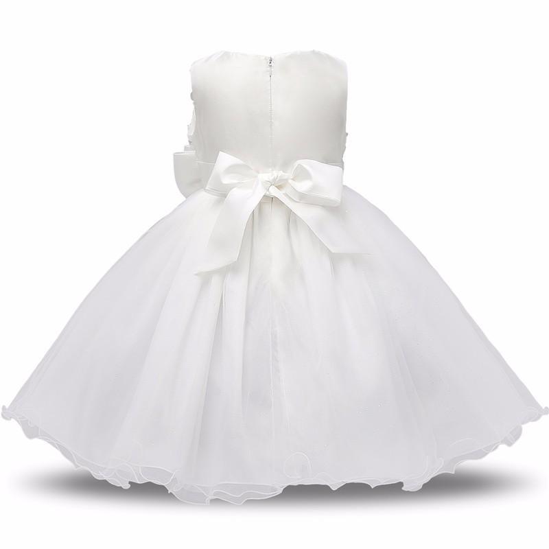 Robe de luxe faite à la main, nouvelle, élégante, blanche, pour le premier anniversaire de fille, tenue de fête, avec fleurs roses en 3D, pour tout-petite, avec grand nœud