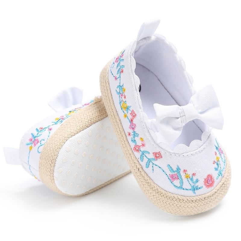 Chaussures Premiers Pas Bébé Fille, Semelle Souple Antidérapante, Nœud Blanc, Chaussures Élégantes et Luxueuses Pour Bébé Fille, Cadeau Parfait