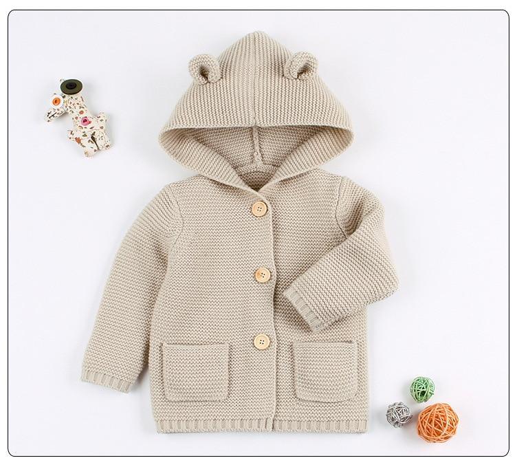 Cardigan tricoté chaud à manches longues et à capuche pour nouveau-né