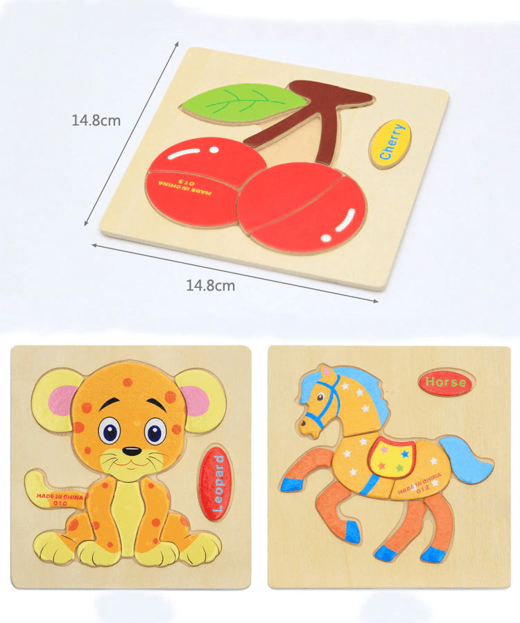 Puzzles 3D en bois Stevvex modernes et intéressants pour l'apprentissage des bébés, puzzles d'animaux de dessin animé et de fruits pour enfants, jouet éducatif intelligent pour enfants