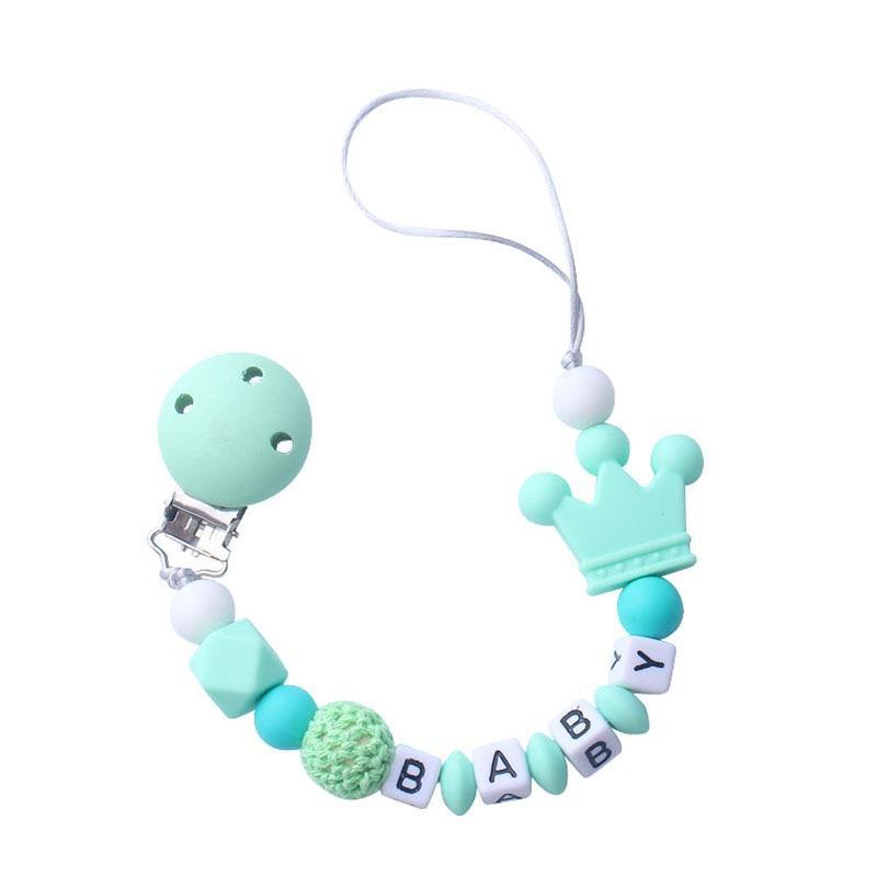 Attache-sucette personnalisée rose en silicone, perles de crochet, couronne en silicone, chaîne attache-sucette pour enfants et bébés.