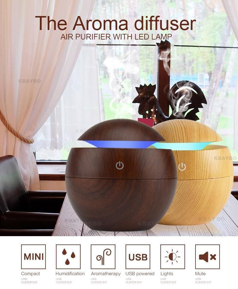 Mini diffuseur d'huiles essentielles USB, humidificateur d'air ultrasonique, diffuseur d'arômes, 7 couleurs LED, pour maison et bureau