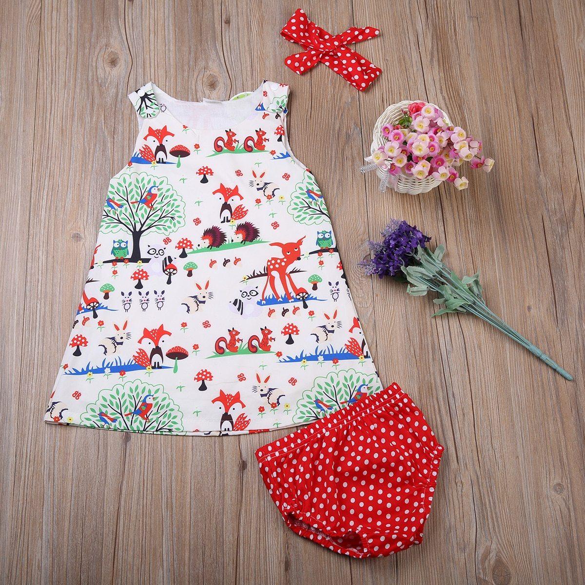 Vêtements d'été pour bébé fille, bandeau floral, robe de dessin animé, short à pois, ensemble de vêtements 0-24 mois pour bébés filles avec nœud