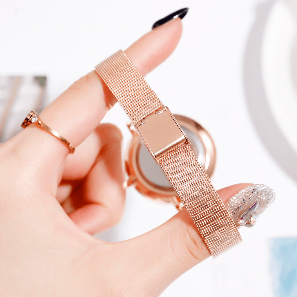Ensemble de luxe Montre Femme Or Rose Perceuse à Eau Bracelet Montre Bijoux Dames Femme Heure Décontractée Montres à Quartz Pour Femmes et Filles