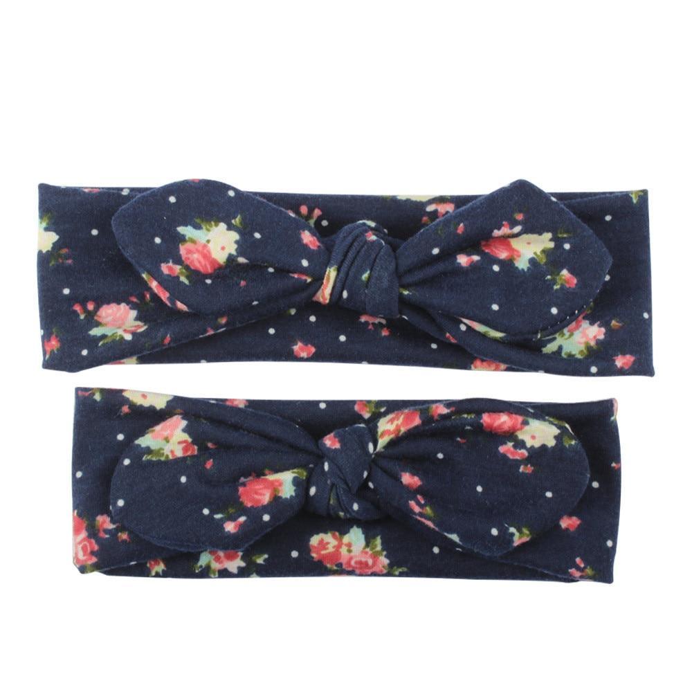 Bandeaux assortis mère-bébé turban faits main modernes Maman Fille Oreilles de lapin Imprimé floral Nœud