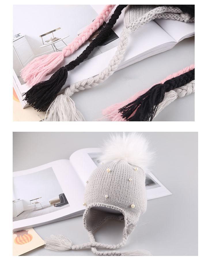Magnifiques Bonnets Bébé Hiver Doux et Chaud en Tricot avec Pompon, pour Nouveau-nés, Enfants, Garçons et Filles, Motif Perles Mignonnes