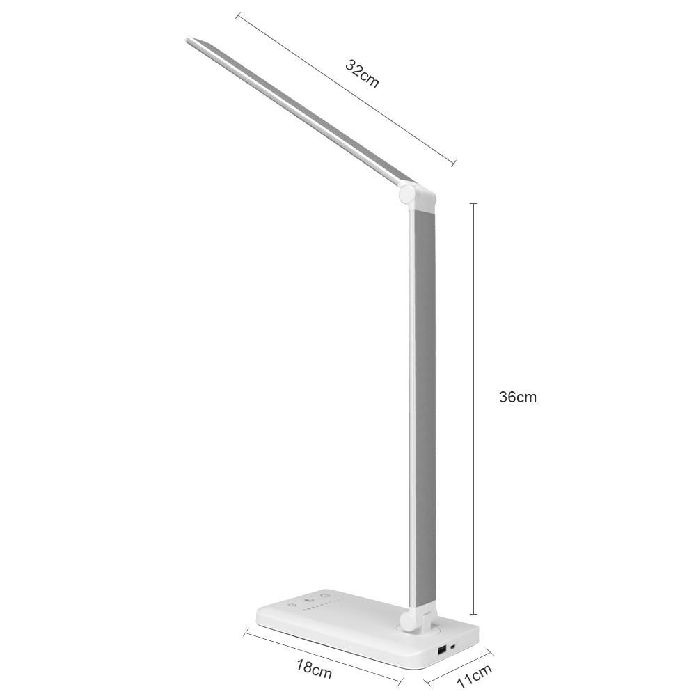 STEVVEX Lampe de lecture de bureau dimmable pliable rotative avec interrupteur tactile, lampe de table LED avec port de charge USB CC, lampe de bureau avec fonction de minuterie pour chambre d'enfant