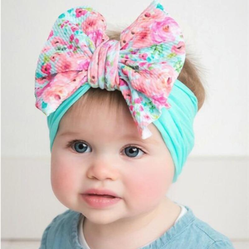 Bandeau en tissu de nylon imprimé pour bébé, bandeaux pour filles, nœuds, turban, bandeau de nouveau-né pour filles