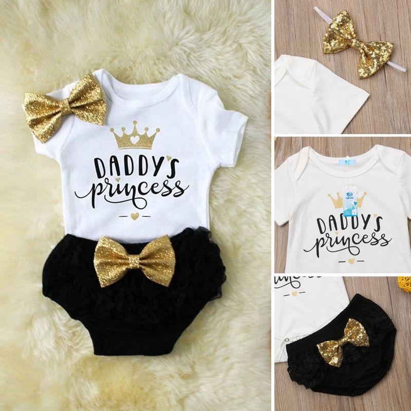 3 PIÈCES Ensemble De Vêtements Mignons Pour Bébés Filles Haut Body Short Pantalon Pour Filles Imprimé Princesse De Papa