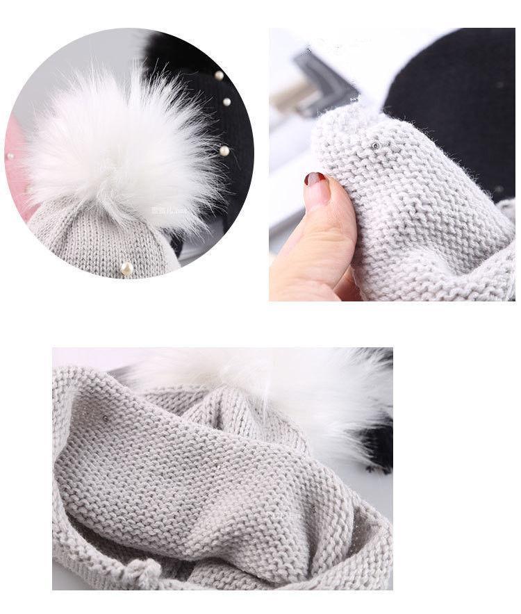 Magnifiques Bonnets Bébé Hiver Doux et Chaud en Tricot avec Pompon, pour Nouveau-nés, Enfants, Garçons et Filles, Motif Perles Mignonnes