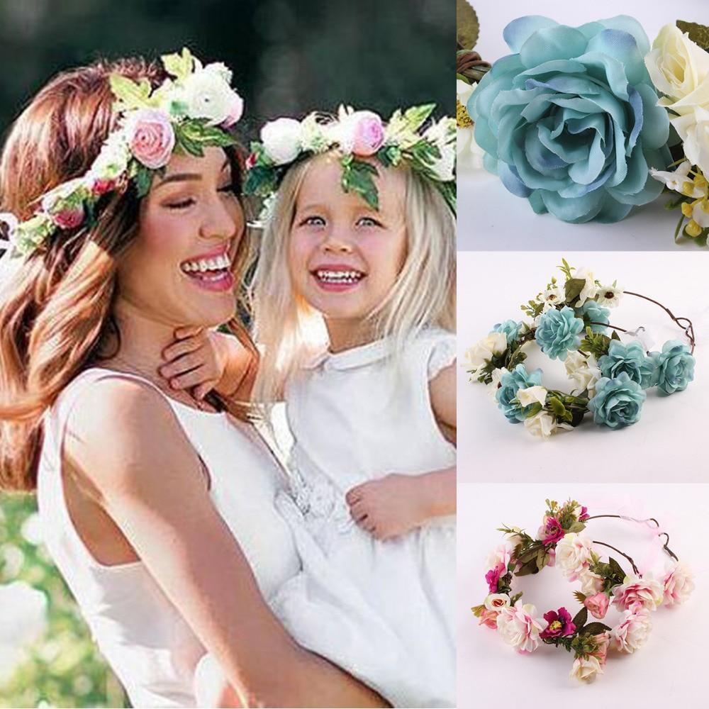 Couronne florale de luxe moderne pour nouveau-né, bandeau assorti mère-enfant, accessoires pour cheveux, bandeau floral mère-fille