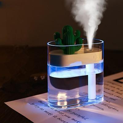 Humidificateur d'air ultrasonique 160ML, Cactus transparent, lumière colorée, diffuseur d'huile essentielle USB, purificateur de voiture, fabricant de brume aromatique