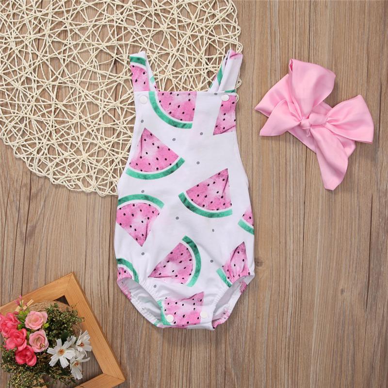 Grenouillère barboteuse pour bébé fille avec bandeau, imprimé pastèque, tenue de soleil, ensemble neuf 0-24 mois au design moderne