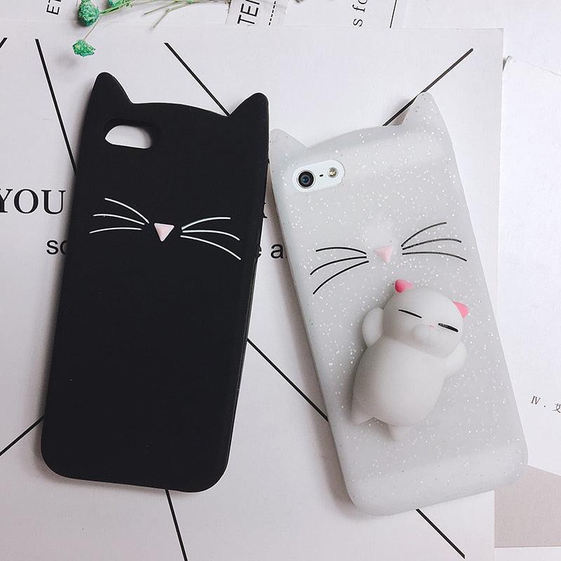 Coque de téléphone portable en silicone souple pour chat, coque arrière pour iPhone 6 6S 7 8 Plus X, motif ours mignon, coque de téléphone portable en forme de phoque 3D, étui en silicone pour iPhone 5S SE 8 Plus