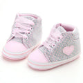 Baskets Premiers Pas Bébé Fille Points Cœur Automne Lacets Semelle Souple Coton
