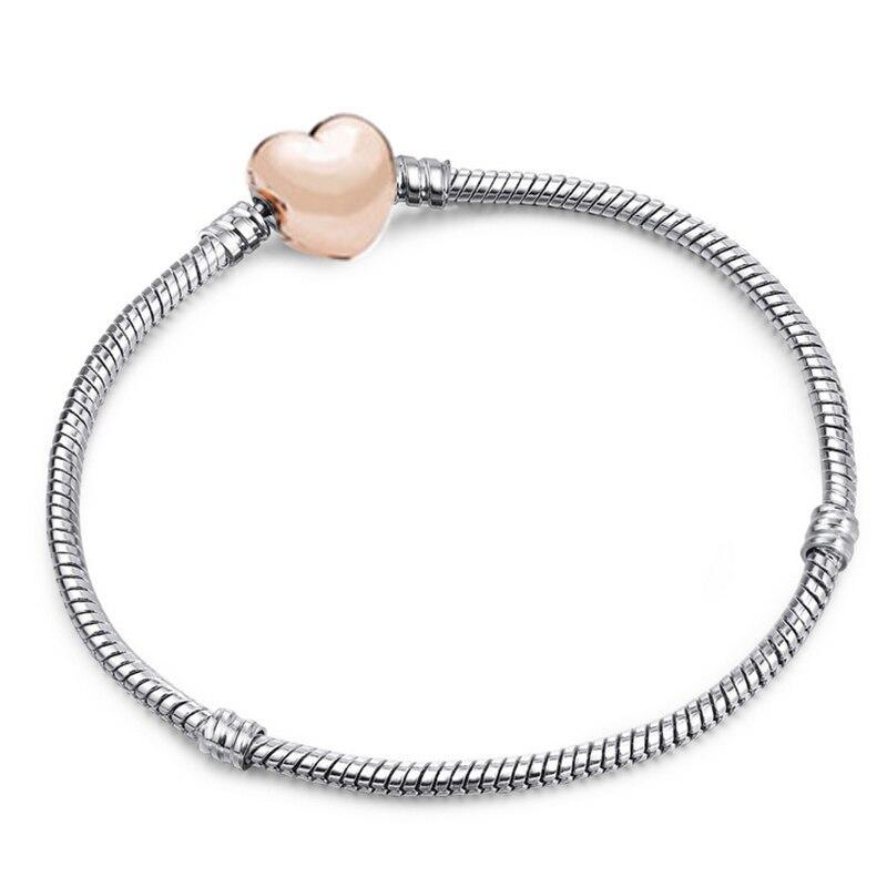 Bracelet fin chaîne serpent couleur argent, de luxe, moderne et de haute qualité, authentique, compatible avec les charms européens pour femmes, avec cœur et étoile