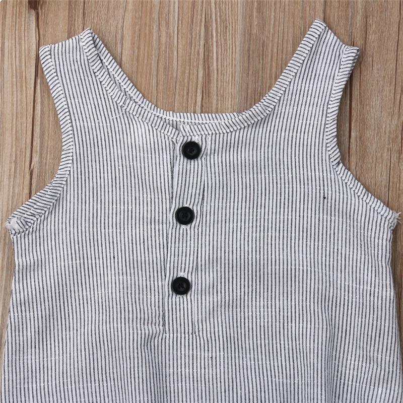 Ensemble barboteuse sans manches en coton et lin pour nouveau-né fille et garçon avec boutons