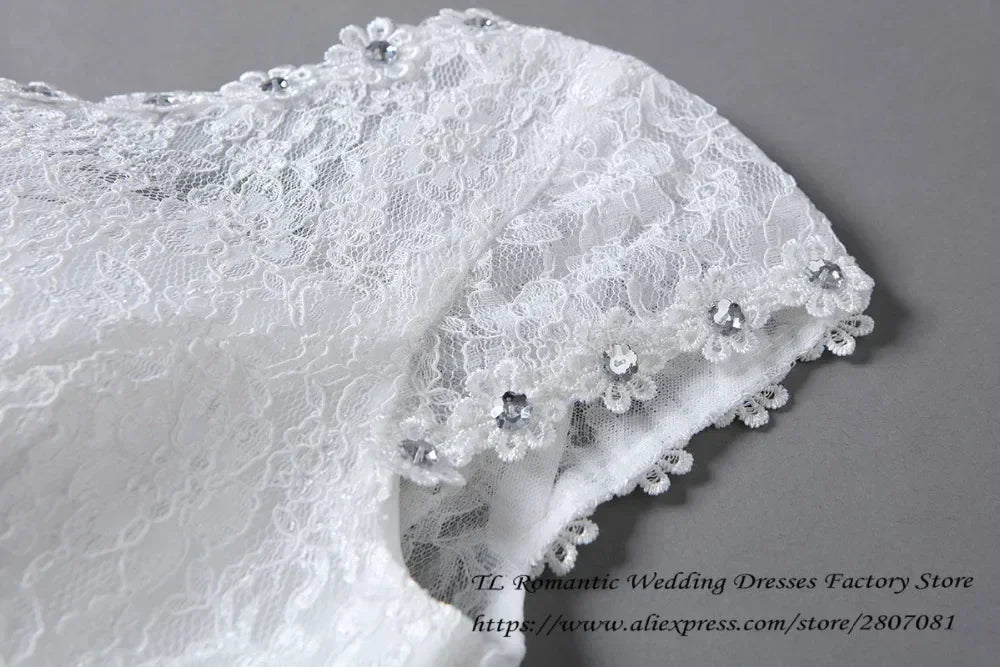 Robe de mariée grande taille, photo réelle, rouge, blanche pure, dentelle, col rond, paillettes, robes de mariée pas cher, robes de princesse, HS587