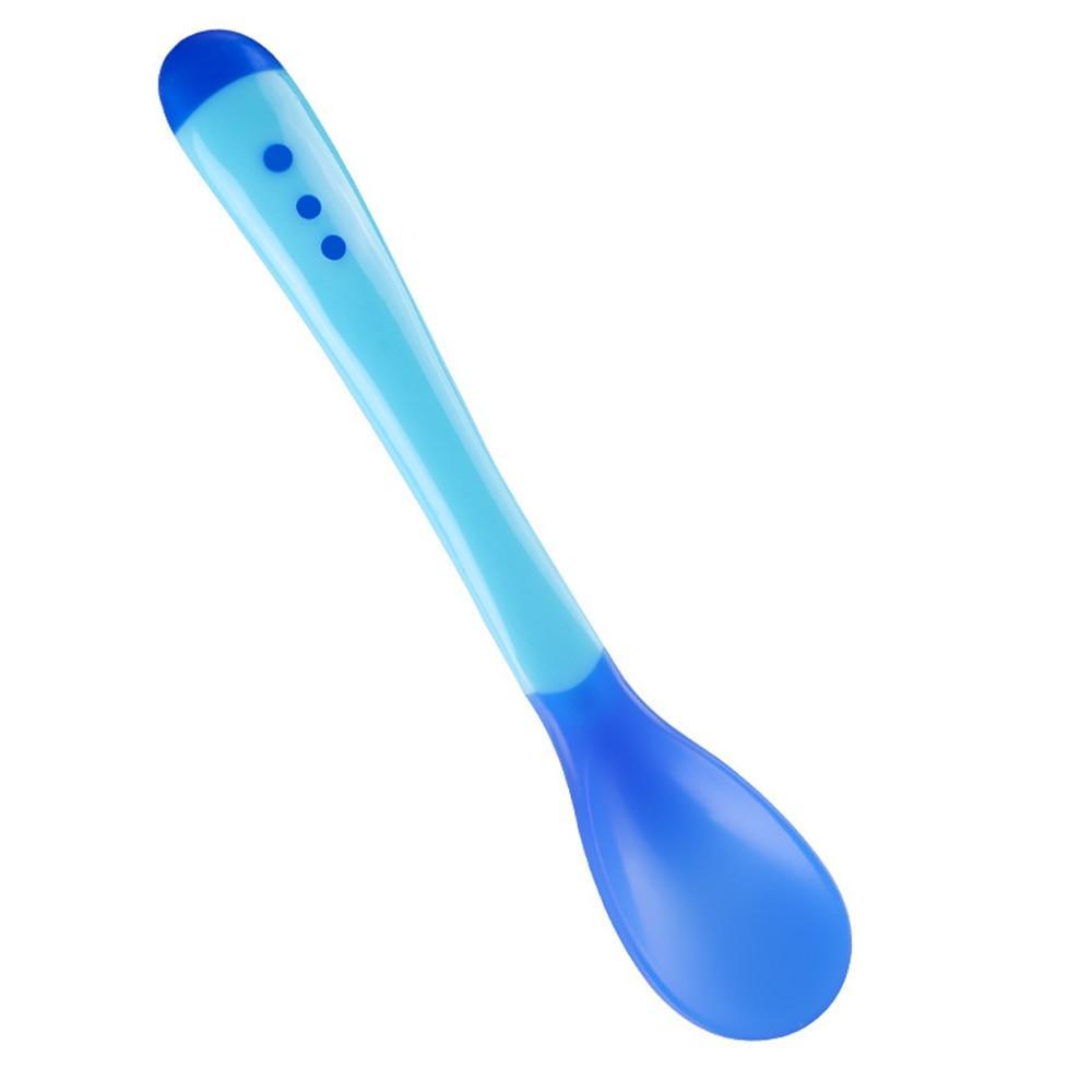 1 cuillère-doseuse pour bébé, couverts plats, nouvelle sécurité, vaisselle d'apprentissage pour bébé, cuillère d'alimentation pour bébé à détection de température, silicone souple pour garçons et et filles