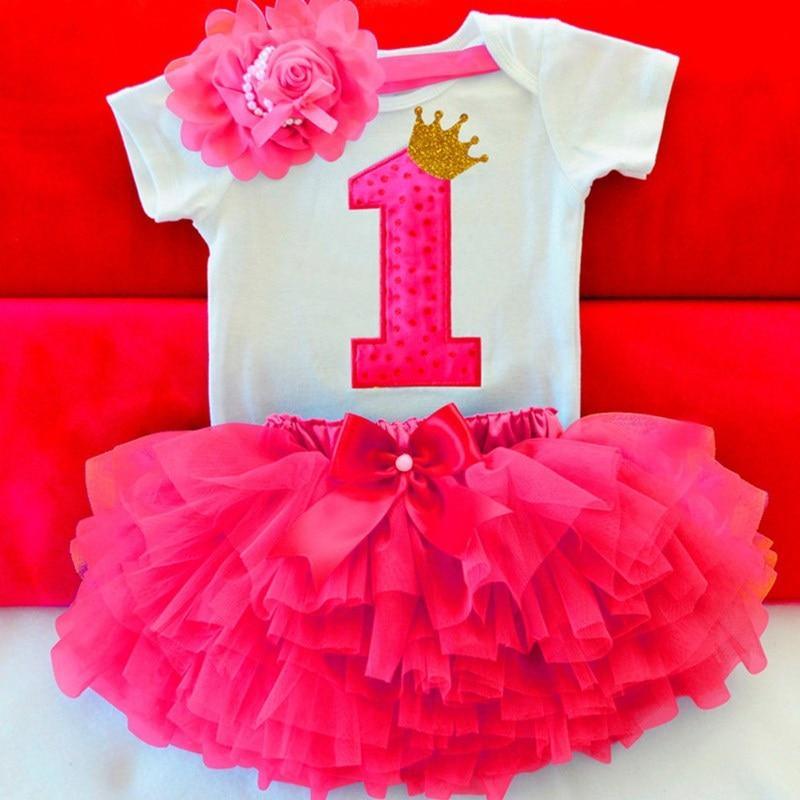 Tenues de premier anniversaire pour bébé, tutu en tulle pour fête d'un an, robe de baptême moelleuse rose pour fillettes