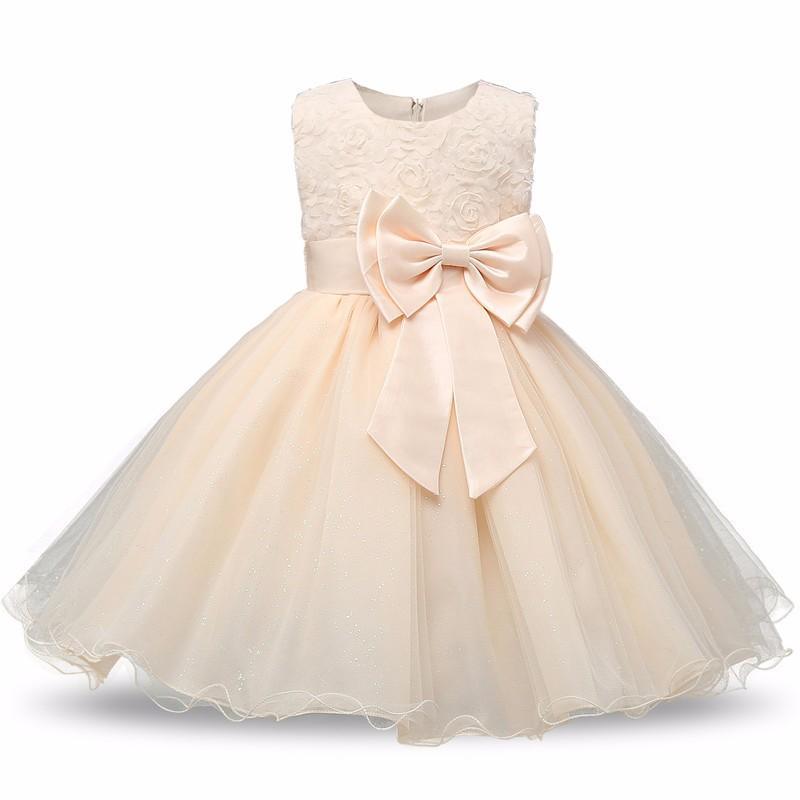 Robe de luxe faite à la main, nouvelle, élégante, blanche, pour le premier anniversaire de fille, tenue de fête, avec fleurs roses en 3D, pour tout-petite, avec grand nœud