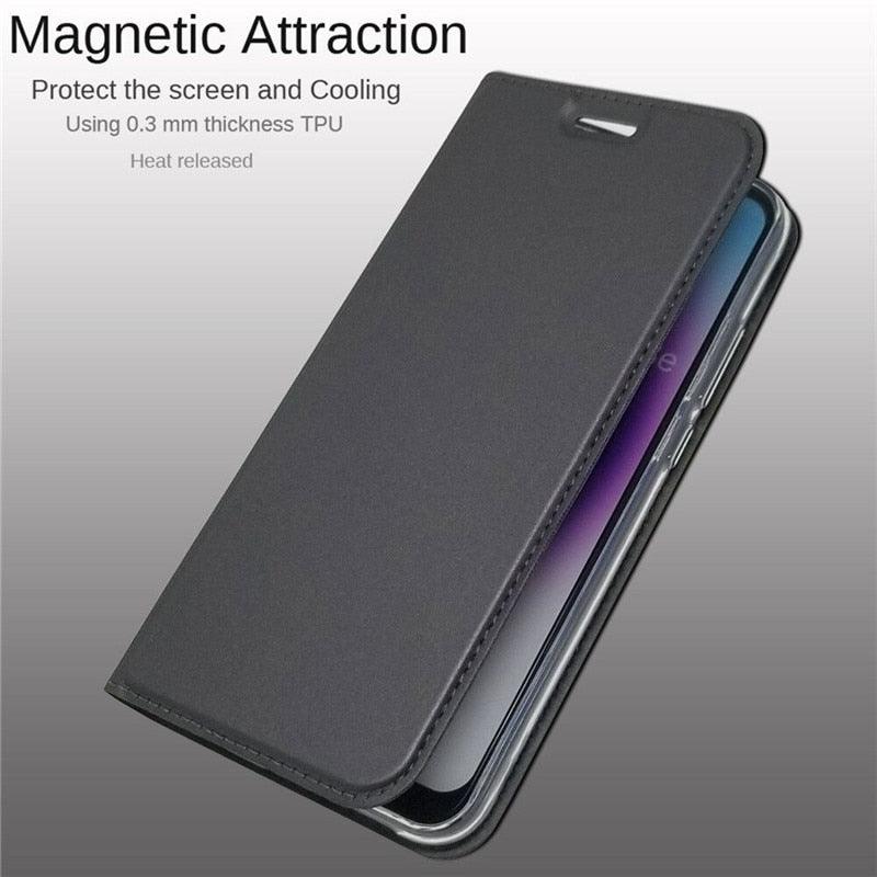 Coque légère et simple pour iPhone XS pour iPhone XS Max X XR 6S 5S 7 8 Plus 11 Pro Max Étui portefeuille de luxe à rabat magnétique en cuir PU avec fermeture magnétique Coque de protection intégrale pour iPhone