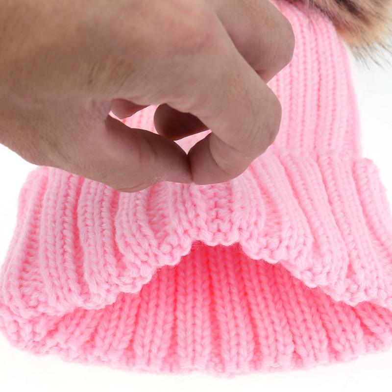 Casquettes Parent-enfant Tendance Mignon Bébé Pompon Casquette Hiver Double Balle de Fourrure Chapeau Bébé Maman Chapeau Tricoté Chaud