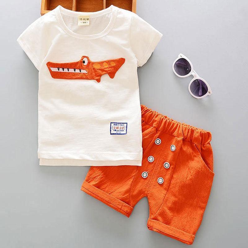 Ensemble T-shirt et short à la mode en coton avec motif de dessin animé pour nouveau-né garçon, vêtements d'extérieur d'été