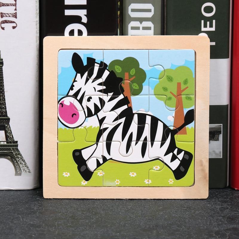 10pcs Jouets en bois pour enfants, Puzzle Animal de dessin animé, Jeux d'apprentissage précoce, Intelligence, Éducation