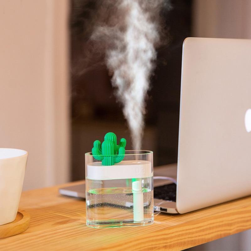 Humidificateur d'air ultrasonique 160ML, Cactus transparent, lumière colorée, diffuseur d'huile essentielle USB, purificateur de voiture, fabricant de brume aromatique