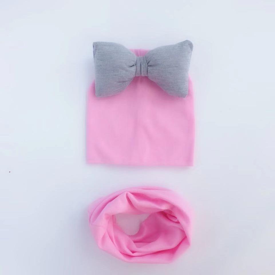 Ensemble Bonnet Bébé Fille grand nœud Papillon en Coton avec Col Écharpe pour Filles Bébé