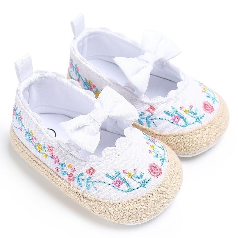 Chaussures Premiers Pas Bébé Fille, Semelle Souple Antidérapante, Nœud Blanc, Chaussures Élégantes et Luxueuses Pour Bébé Fille, Cadeau Parfait