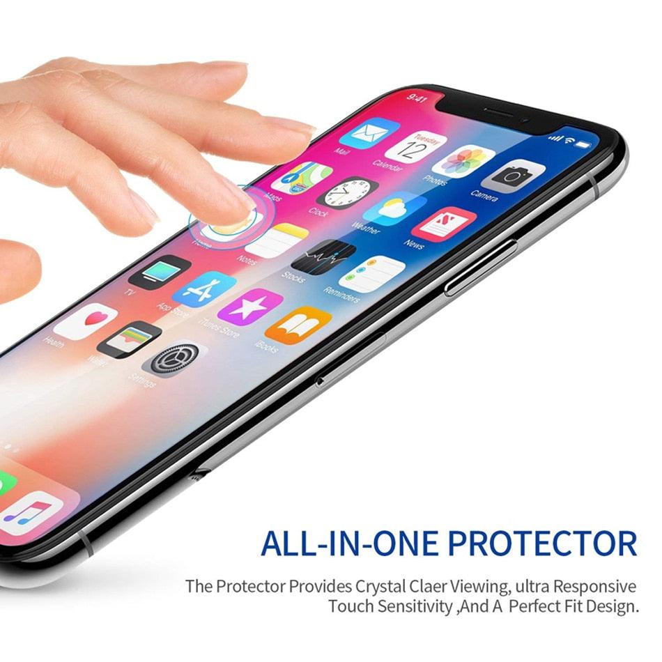 Verre de protection 9H pour iPhone 11 12 Pro Max Verre sur iPhone 7 8 X XR XS 12 13 Mini SE 14 Film de protection d'écran Protection avant Film en verre trempé de qualité supérieure Protection complète Film en verre trempé à haute clarté