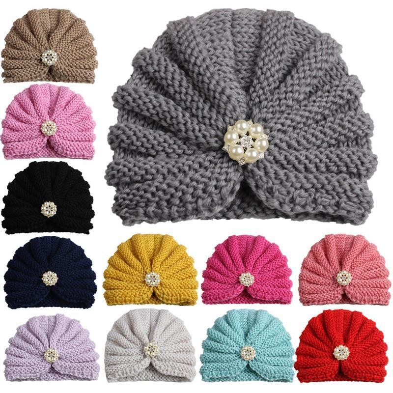 Bonnet tricoté à la main pour bébé, couleur bonbon, pour filles, bonnet turban pour nouveau-né