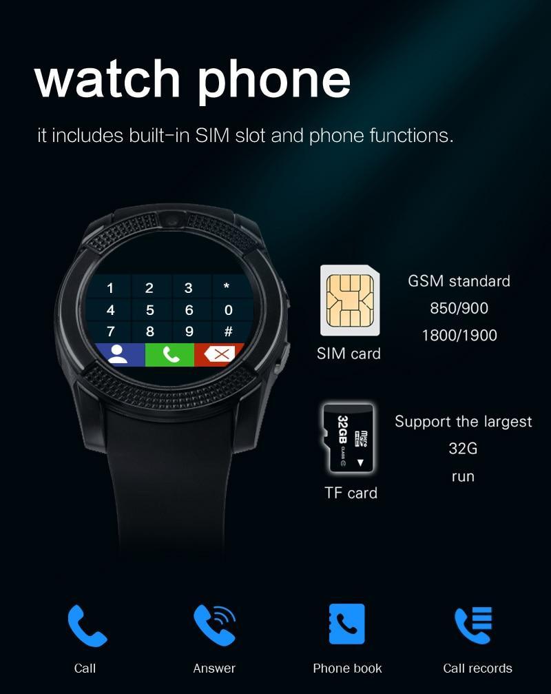 Montre intelligente de sport célèbre avec carte SIM pour systèmes Android et IOS avec caméra, appels, composition d'appels et moniteur de fréquence cardiaque.