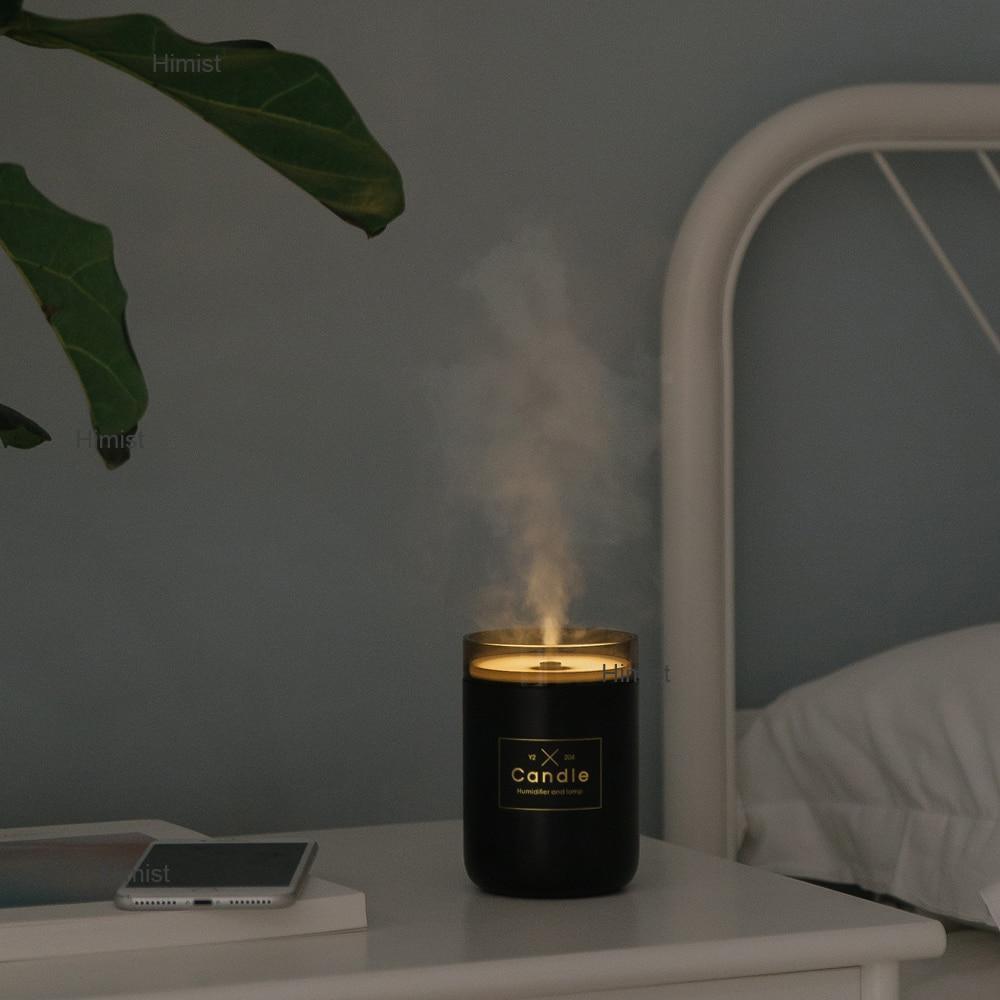 Humidificateur d'air ultrasonique 280 ml Bougie Lumière douce romantique Diffuseur d'huiles essentielles USB Diffuseur de brume d'arôme pour voiture