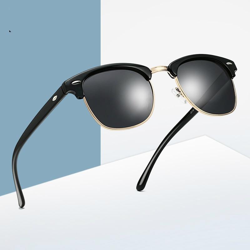 Lunettes de Soleil Rétro Universelles Polarisées Élégantes et de Luxe pour Femmes et Hommes, Semi Cerclées Classiques, Oculos De Sol avec Protection UV400