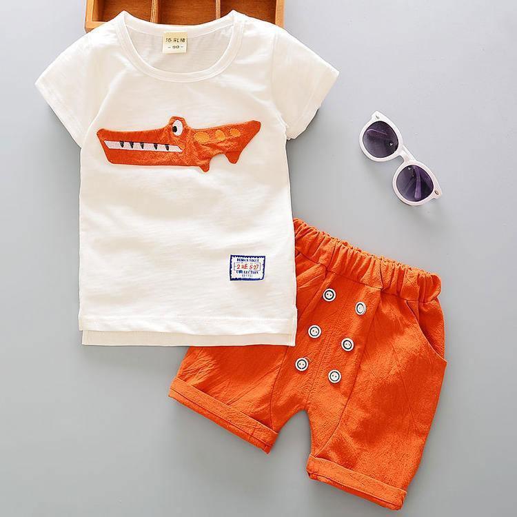 Ensemble T-shirt et short à la mode en coton avec motif de dessin animé pour nouveau-né garçon, vêtements d'extérieur d'été