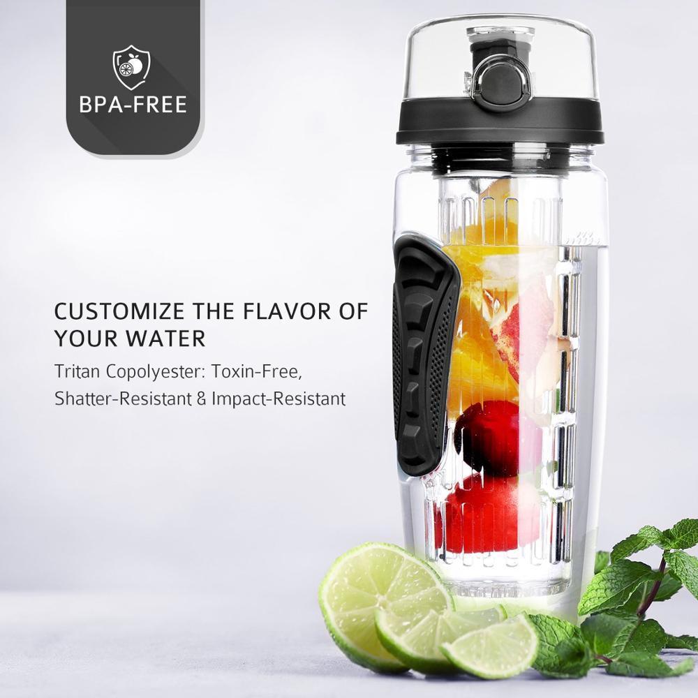Bouteille d'eau infuseur de fruits 900 ml Shaker à jus Bouteille d'eau au citron de sport Bouteilles à boire aux fruits pour le sport Gadget pour le sport et les exercices avec un design moderne et tendance