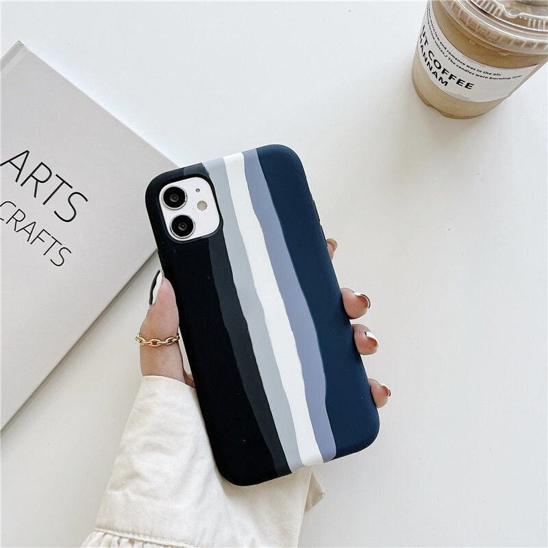 Coque en silicone de luxe arc-en-ciel pour iPhone 11 X Xr Xs Max Coque 12 11 Pro Max 6 6s 7 8 Plus Moderne Antichoc Coloré Coque Arrière en Silicone Souple Couverture Arrière Arc-en-ciel