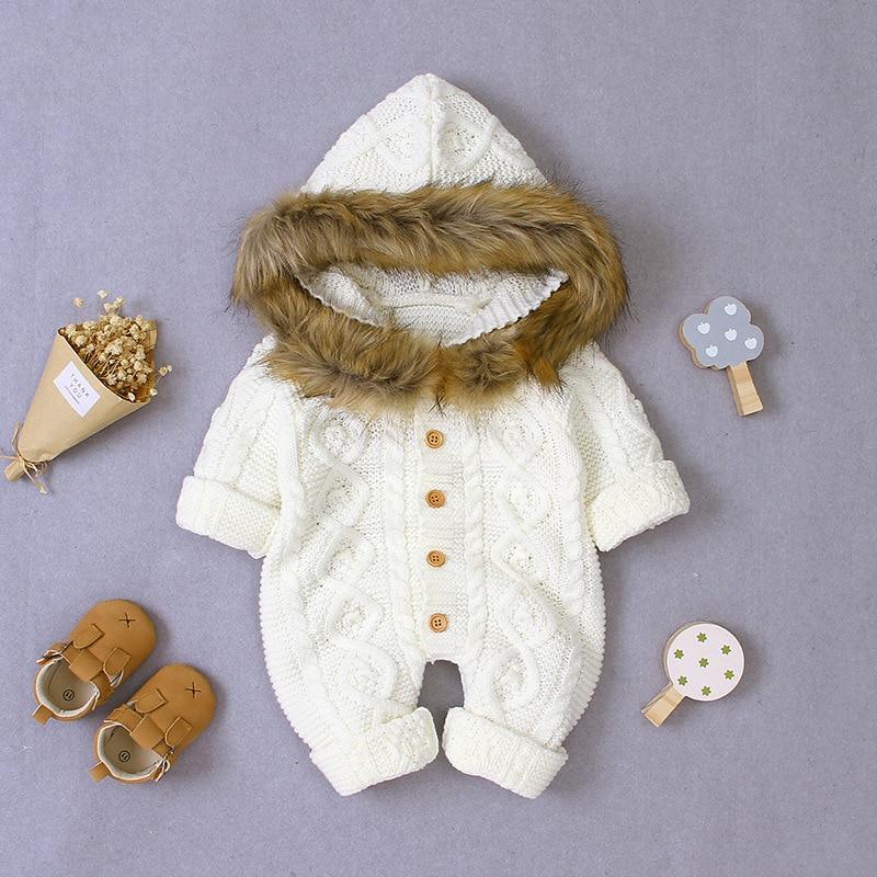 Manteau chaud élégant et moderne pour bébé, grenouillère en tricot à capuche pour nouveau-né, combinaison pour bébé au design moderne
