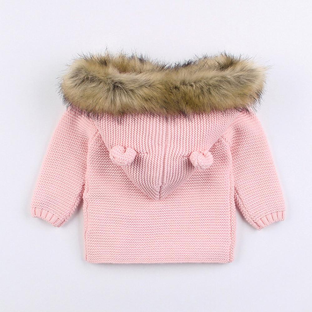 Manteau à capuche en tricot chaud d'hiver de luxe moderne pour nouveau-né garçon ou fille, avec col en fourrure pour garçons et filles