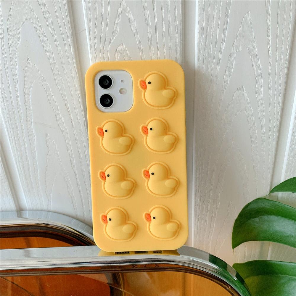 Coque de Téléphone Souple Anti-Stress avec Bulles Canard Mignon pour iPhone 12 11 Pro Max 6 7 8 Plus Xr X Xs Max Se 2020, Housse en Silicone au Design Unique et Élégant pour Petites Filles et Garçons