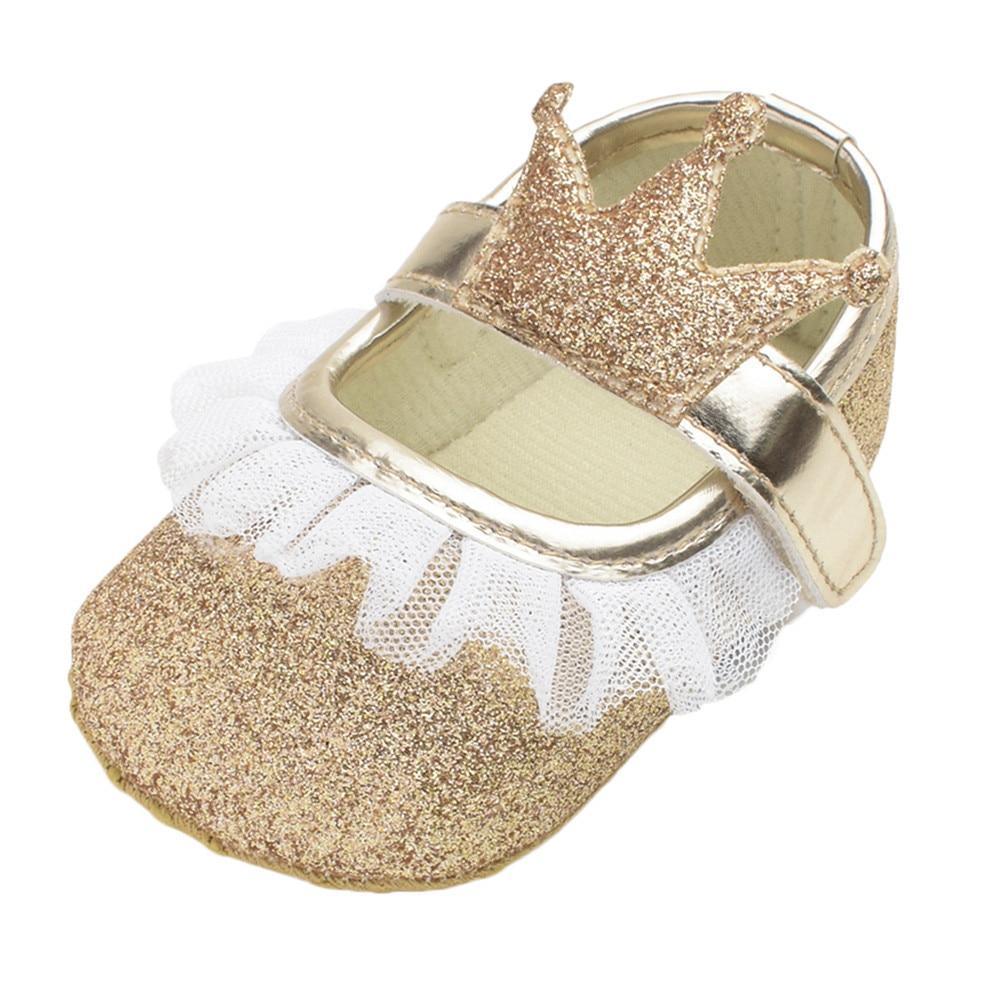Chaussures de bébé fille nouveau-né, tout-petit, enfants, motif couronne pailletée, semelle souple antidérapante