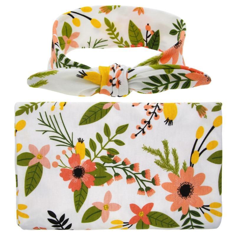 Ensemble de Langes Couverture d'Emmaillotage Accessoires de Photographie Nouveau-né Bébé Garçon Fille Robe Cache-couche Imprimé Floral avec Nœud et Bandeau